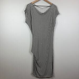 Cabi Monroe Dress Womens M Black White Geometric Stretch Bodycon Faux Wrap‎ 614